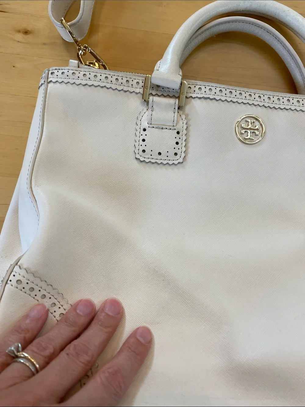 Tory Burch Ivory Leather Tote/Crossbody with Detachable Strap